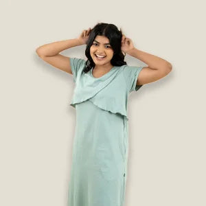 Buy Women's Pure Cotton Printed Maternity Feeding Nighty Gown (M