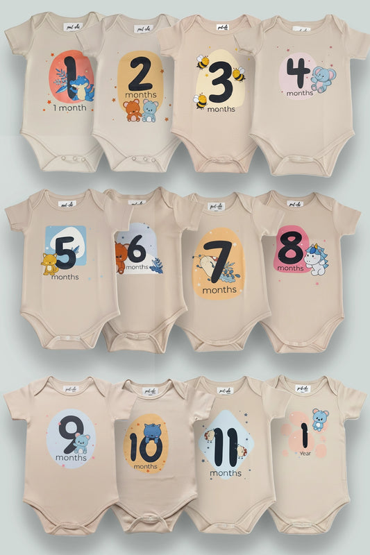 Pack of 12 - Number Parade Milestone Onesies