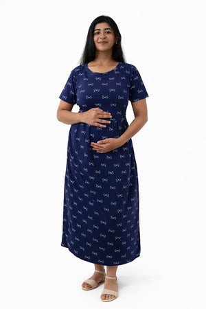 Navy Bow Whisper Zipless Feeding Gown