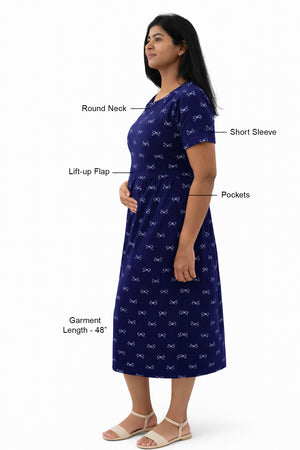 Navy Bow Whisper Zipless Feeding Gown