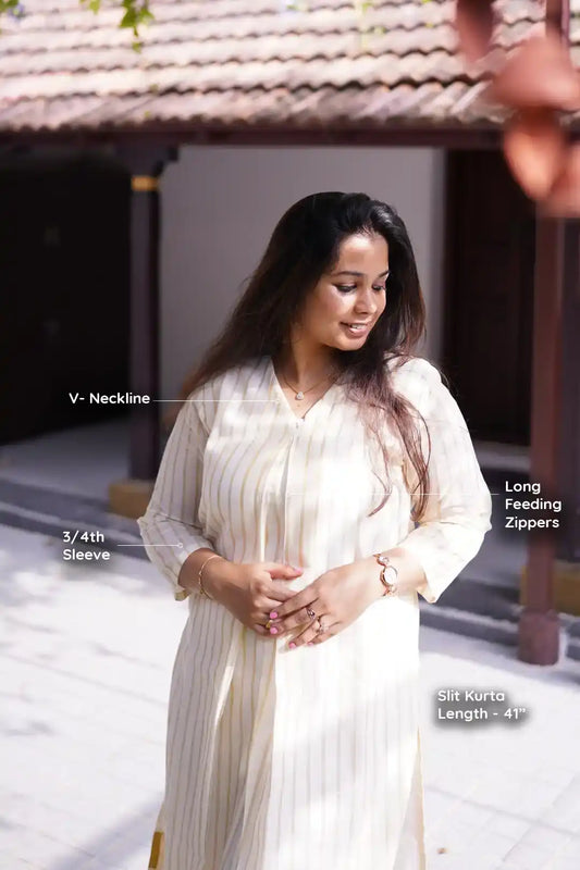 Cream Crest Feeding Kurta