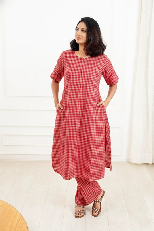 Crimson Plaid Feeding Co-ord Set