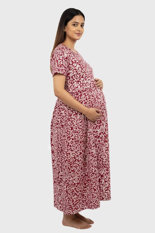 Red Swirl Zipless Feeding Gown