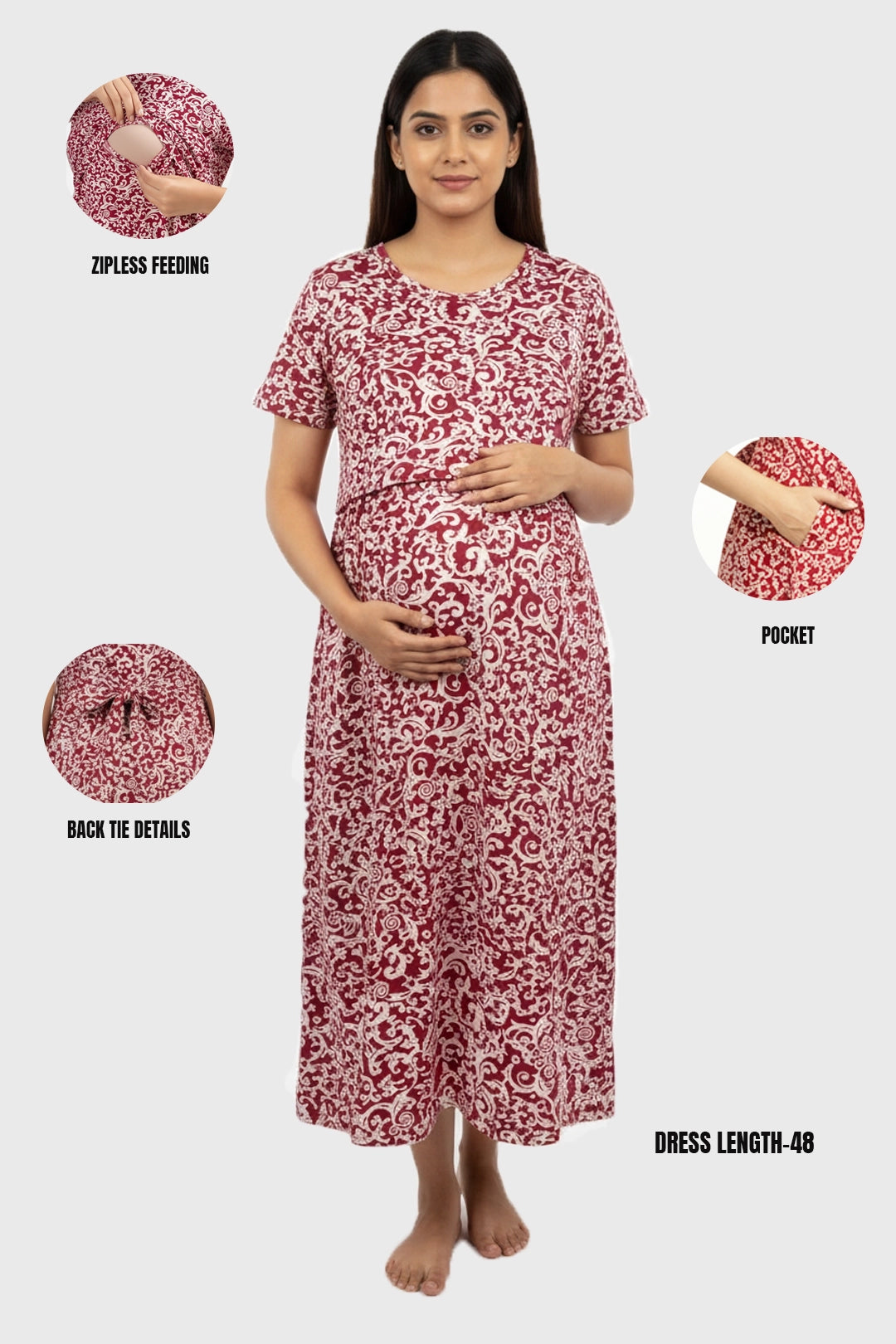 Red Swirl Zipless Feeding Gown