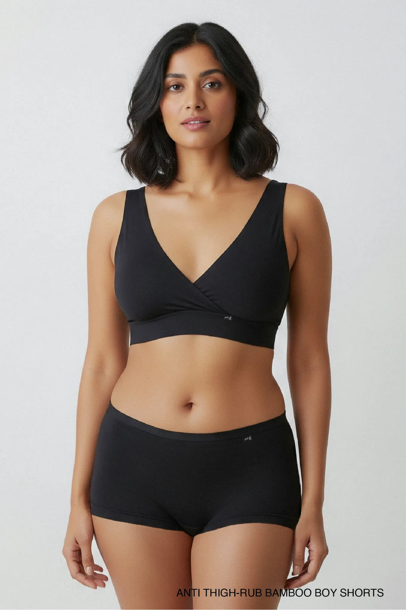 Anti Thigh-Rub Bamboo Boy Shorts - Jet Black