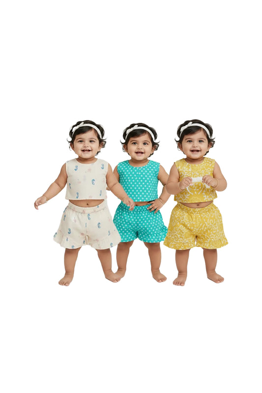 Girl Co-ord(Aqua Bubble & Starry Shells & Floral Swirl) - Pack of 3