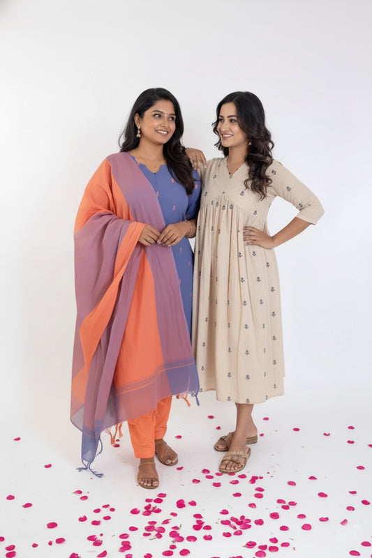 Azure Coral Suit Set & Ivory Bud Feeding Dress