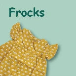 Yellow frock with floral pattern on a light green background