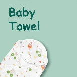 Baby towel with colorful patterns on a light green background