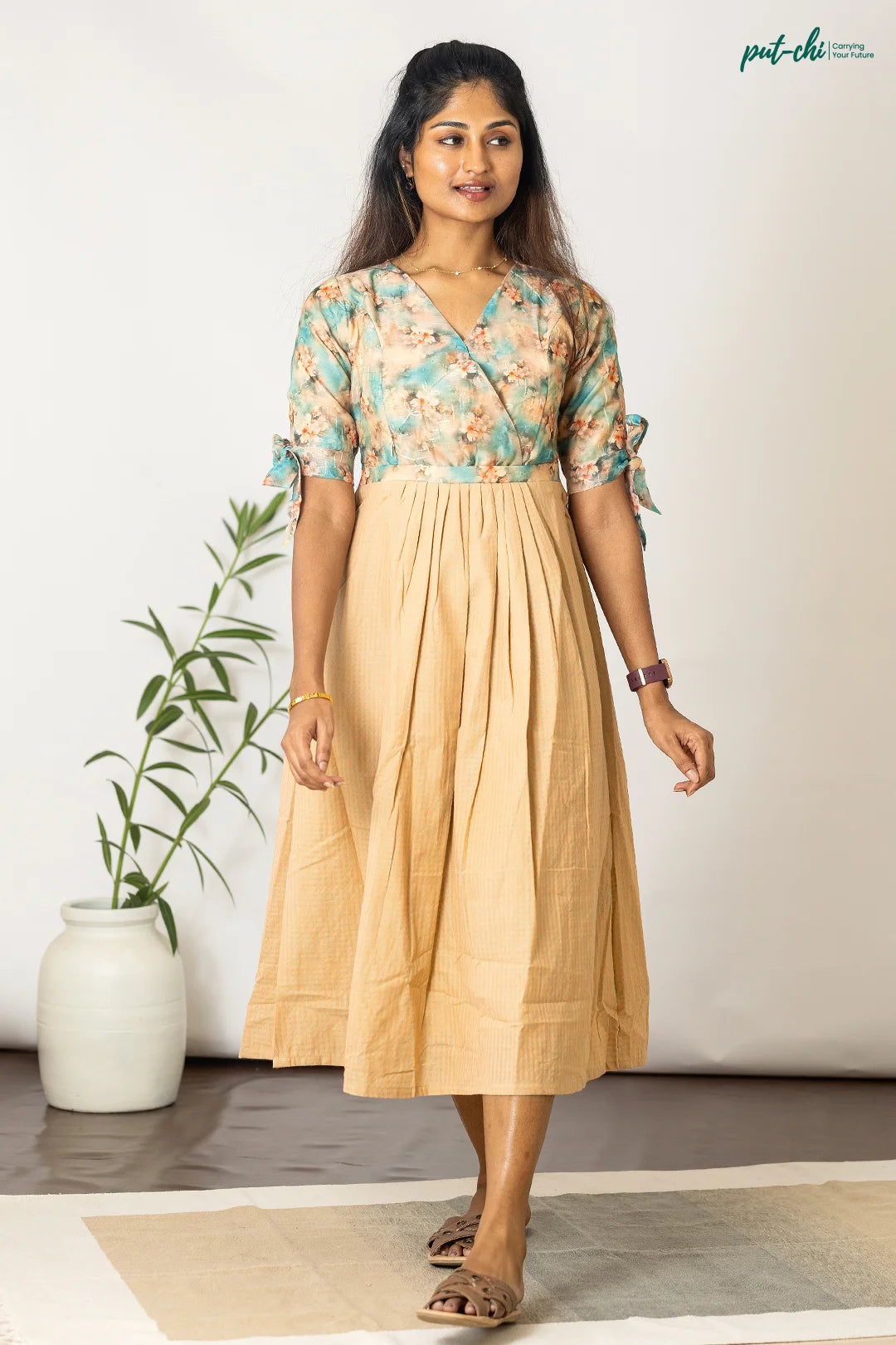 Camellia Blue Floral Embroidered Feeding Dress