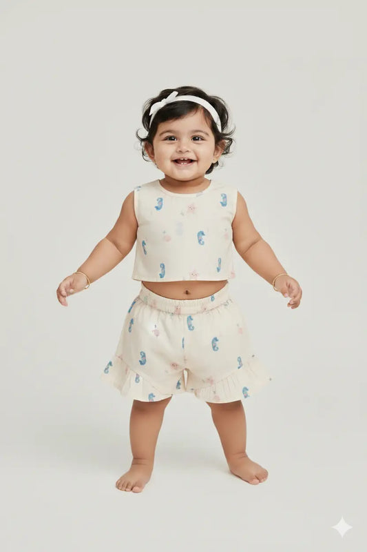Organic cotton baby co-ord set sleeveless top and matching shorts for infants 0-12 months - soft breathable Indian baby outfit for summer - comfortable casual wear for baby girls