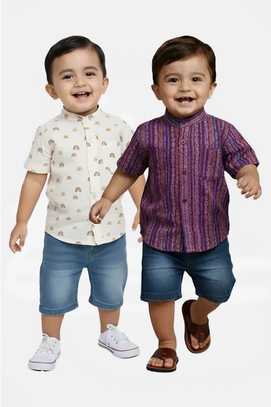 Cotton Shirt(Mini Rainbow & Spotted Lines) - Pack of 2