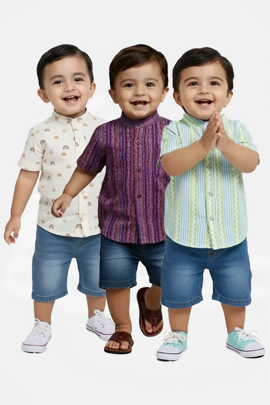 Cotton Shirt(Mini Rainbow & Savanna Tales & Coastal Chirp) - Pack of 3