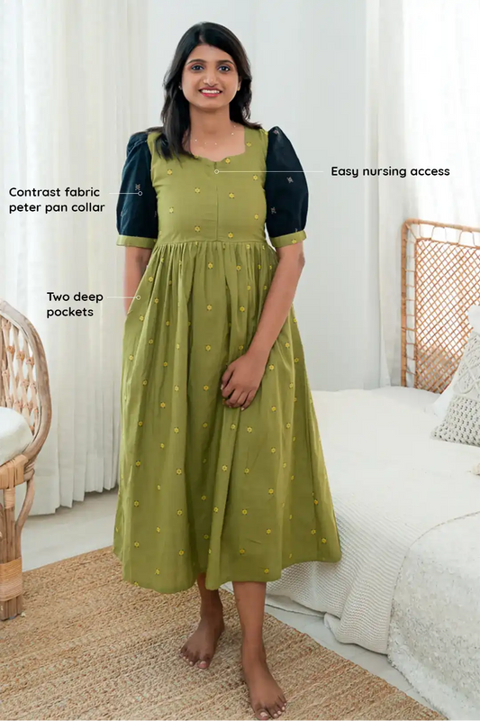 Minty Midnight Maternity Feeding Dress