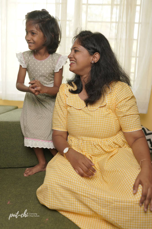 Yellow Charm Check Mom & Daughter Twinning Dress