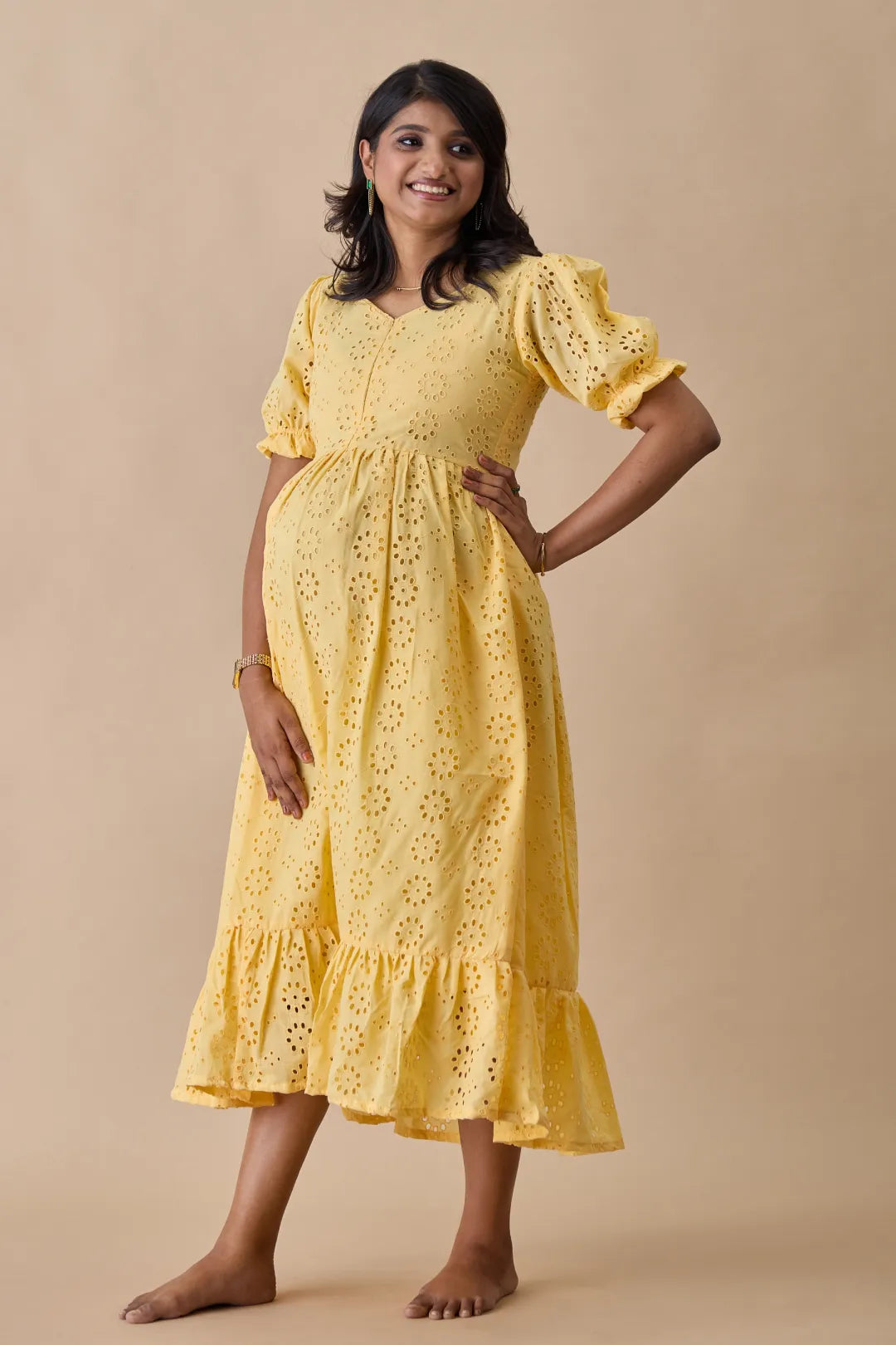 Lemon Yellow Hakoba Maternity Dress