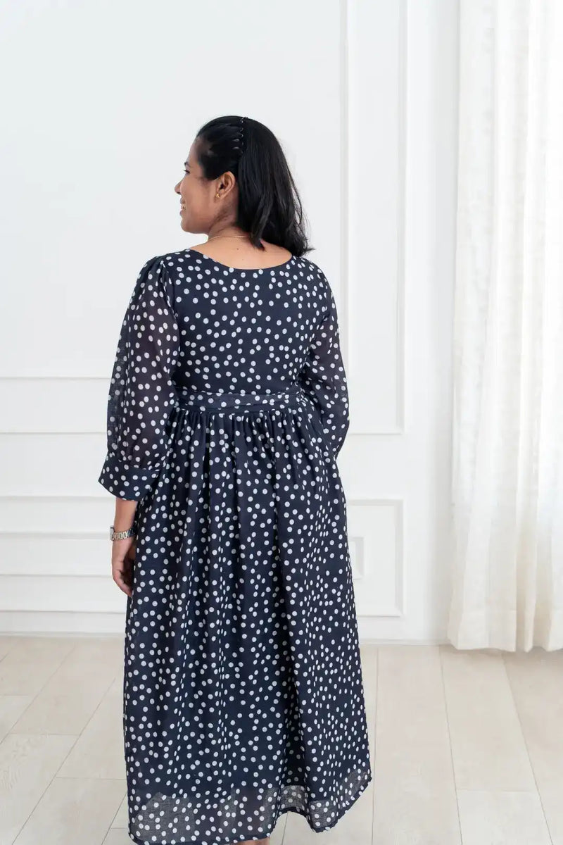 Midnight Dots Flared Feeding Dress