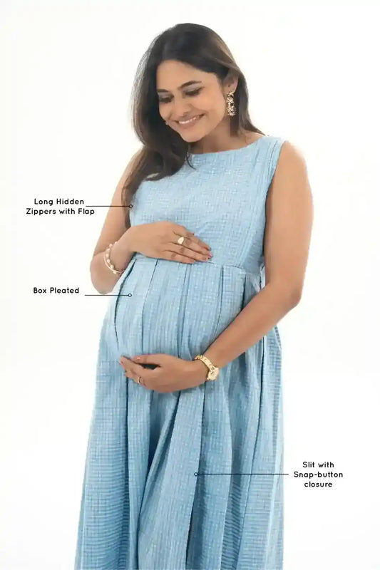 Soft Blue Slit Feeding Dress