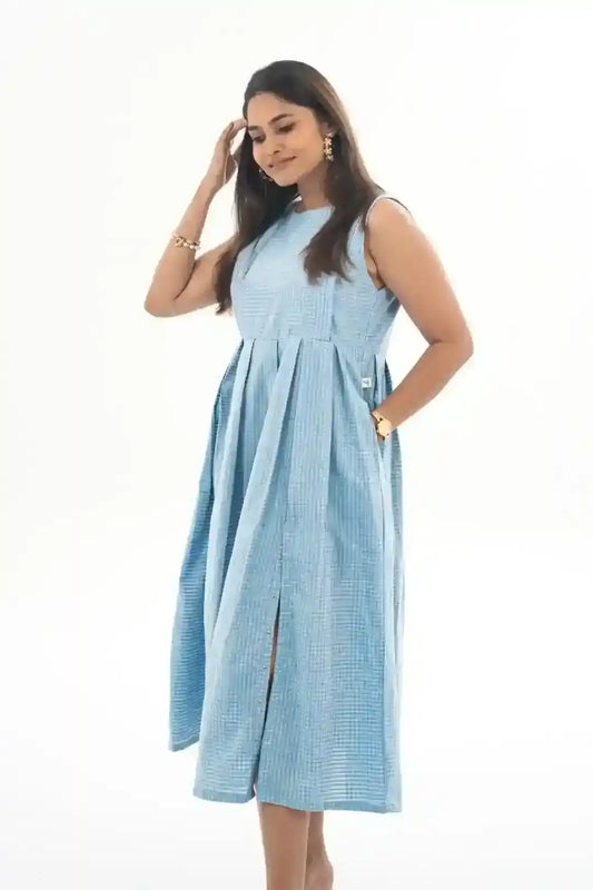 Soft Blue Slit Feeding Dress