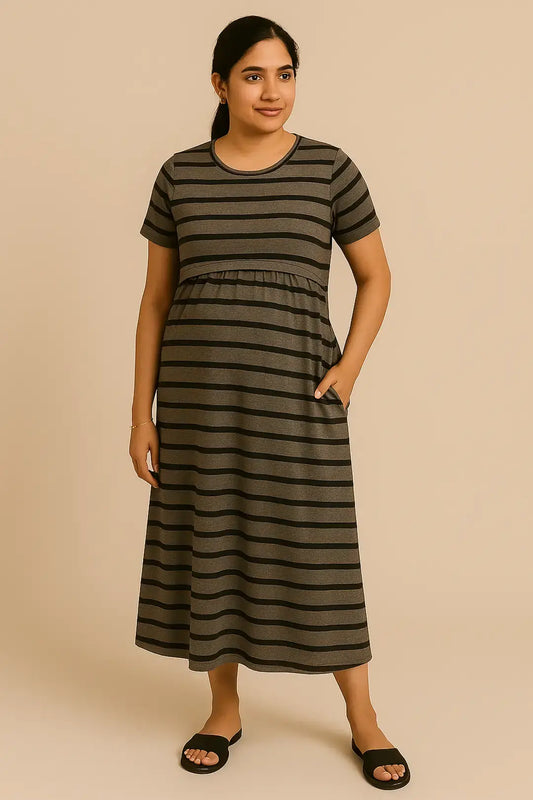 Shadow Stripe Zipless Feeding Gown