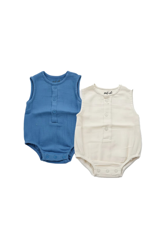 Muslin Romper(Royal Blue & Cream)- Pack of 2