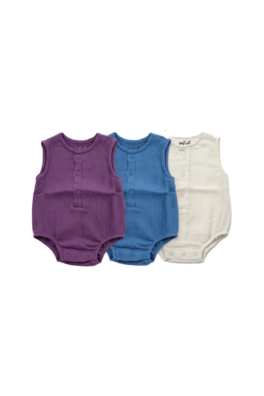 Muslin Romper(Pansy Purple & Royal Blue & Cream)- Pack of 3