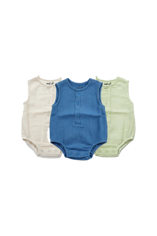 Muslin Romper(Sage Green & Royal Blue & Cream)- Pack of 3