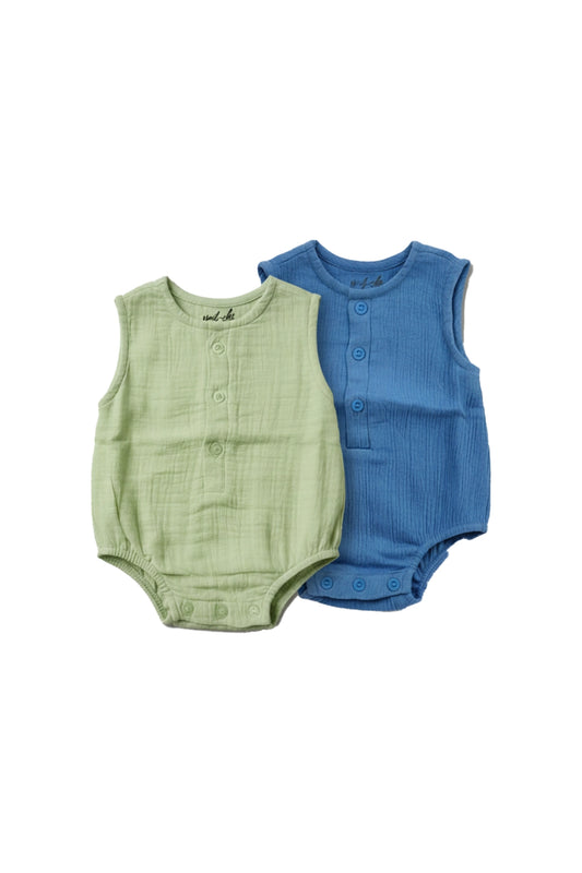 Muslin Romper(Royal Blue & Sage Green)- Pack of 2