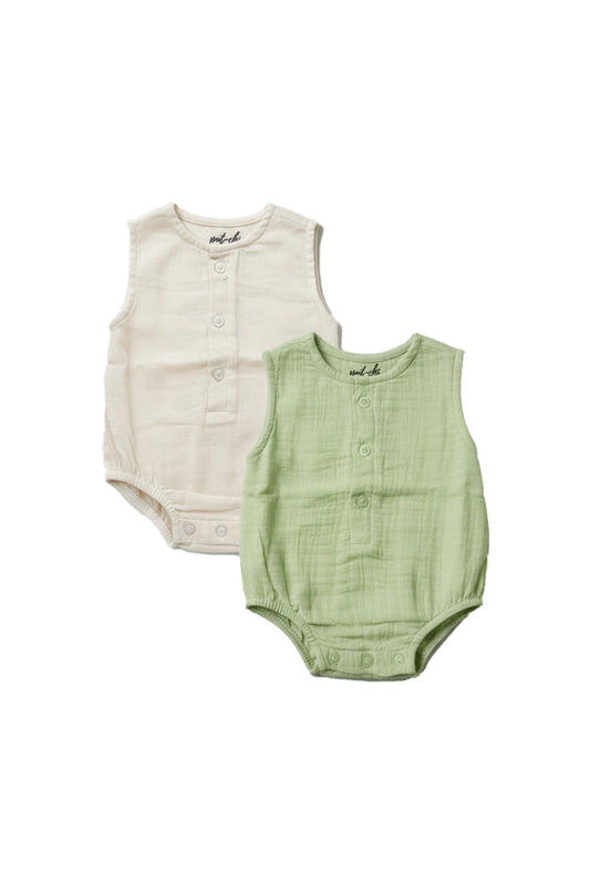 Muslin Romper(Sage Green & Cream)- Pack of 2
