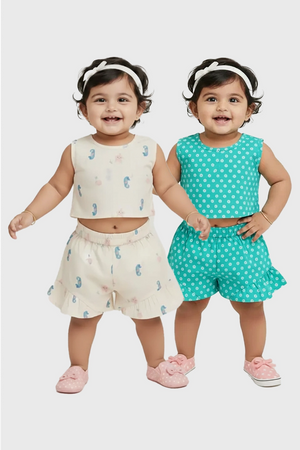 Girl Co-ord(Starry Shells & Aqua Bubble) - Pack of 2