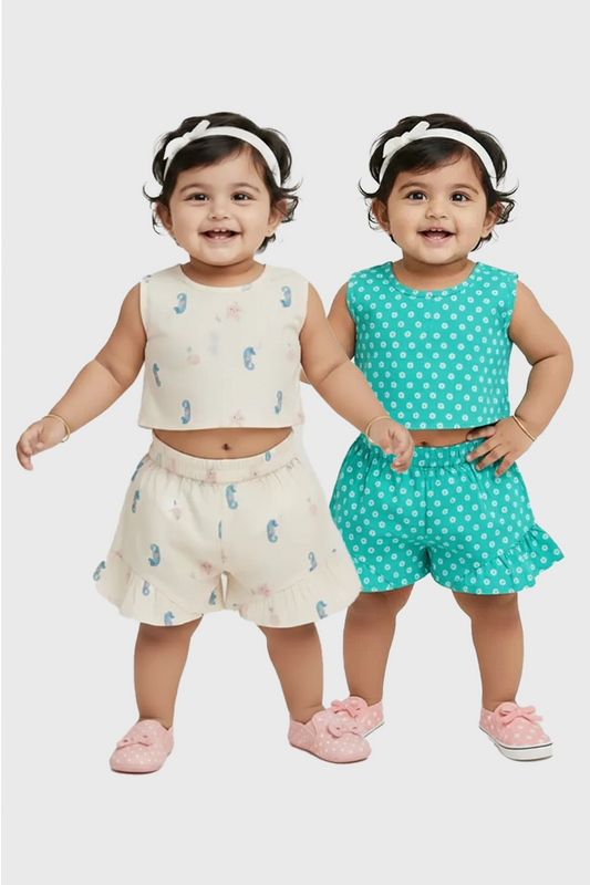 Girl Co-ord(Starry Shells & Aqua Bubble) - Pack of 2