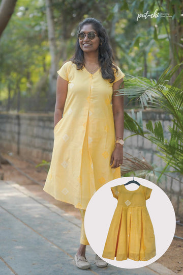 Yellow Sunshine Weave Mom Co-ord Set & Daughter Dress Twinning Combo