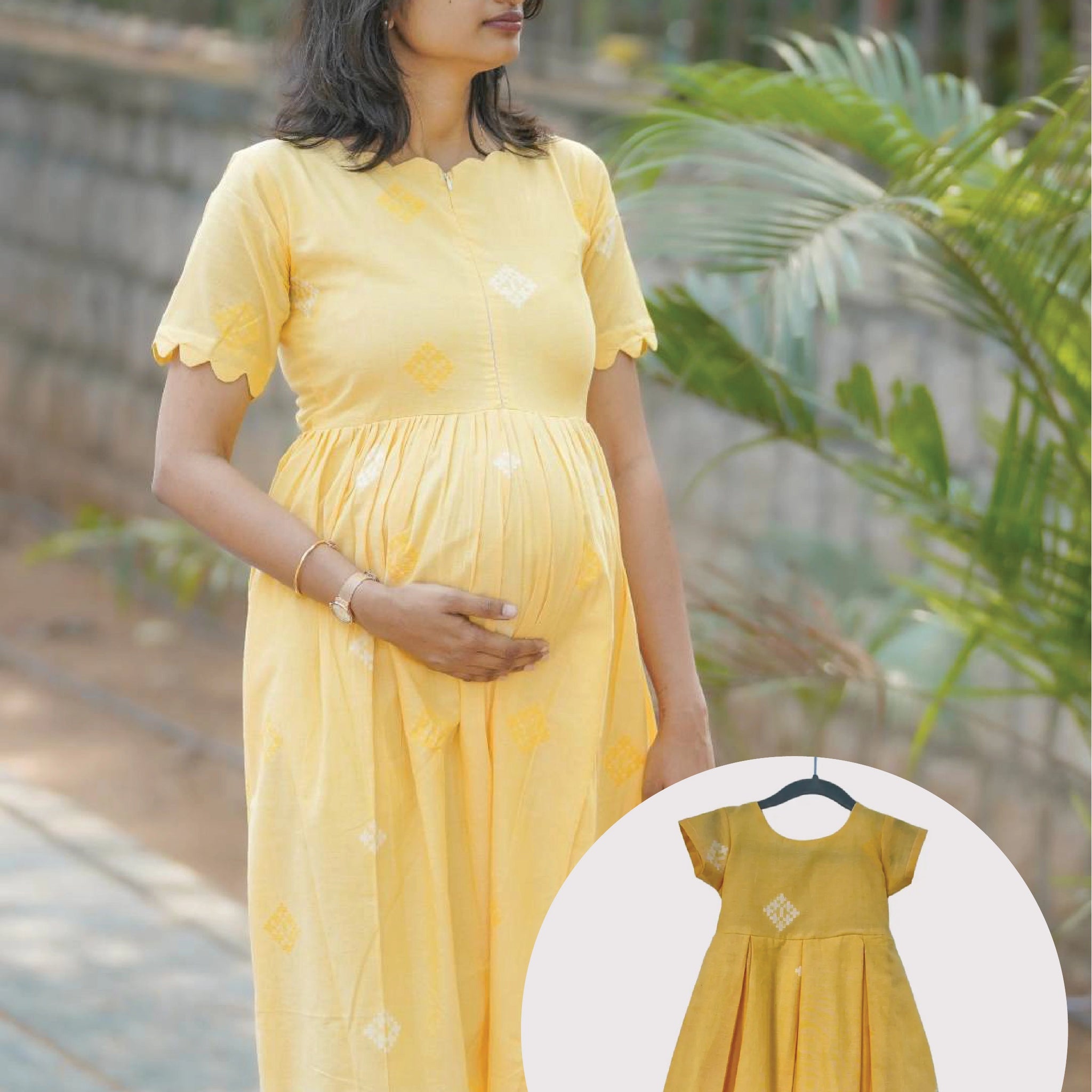 Yellow Butta Scallop Weave Mom & Daughter Twinning Dress