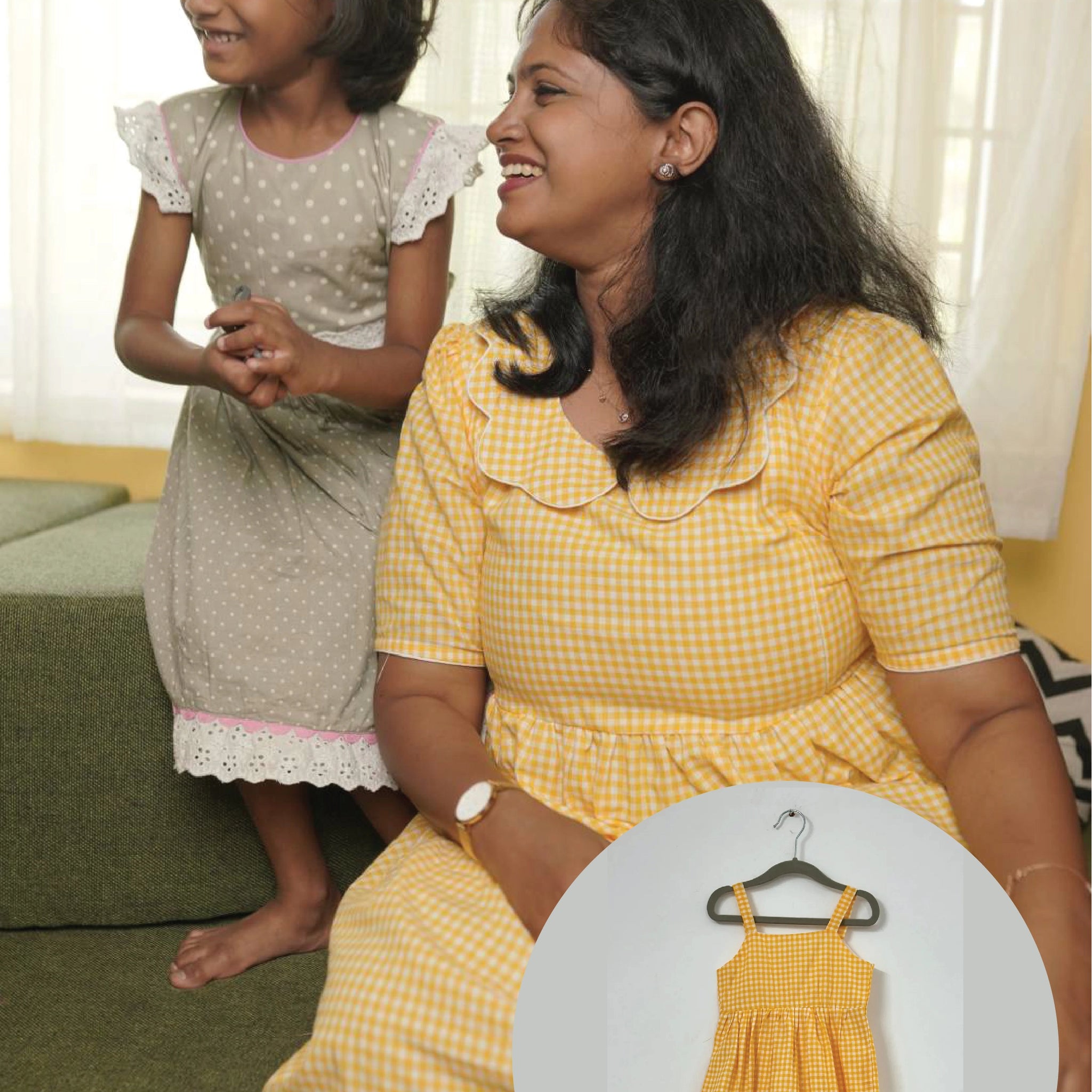 Yellow Charm Check Mom & Daughter Twinning Dress