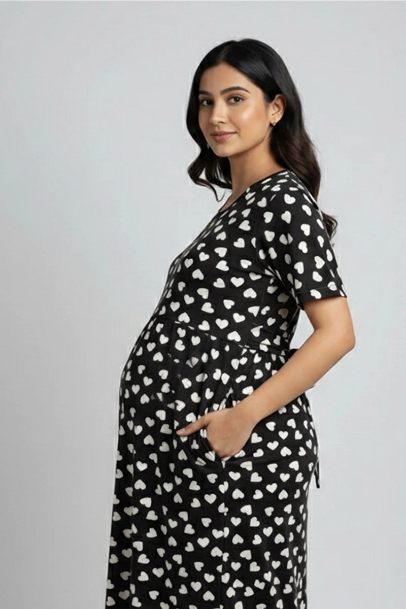 White Heart Zipless Feeding Gown