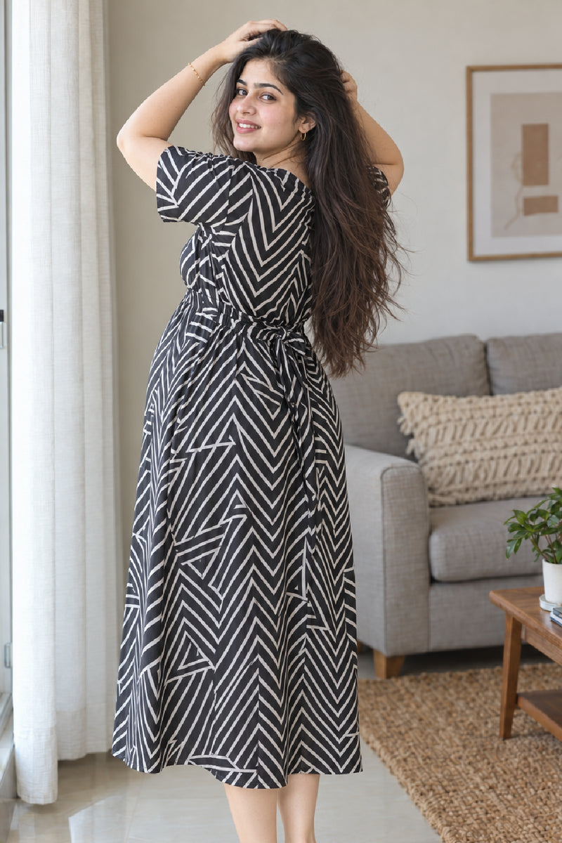 Zebra Maze Zipless Feeding Gown