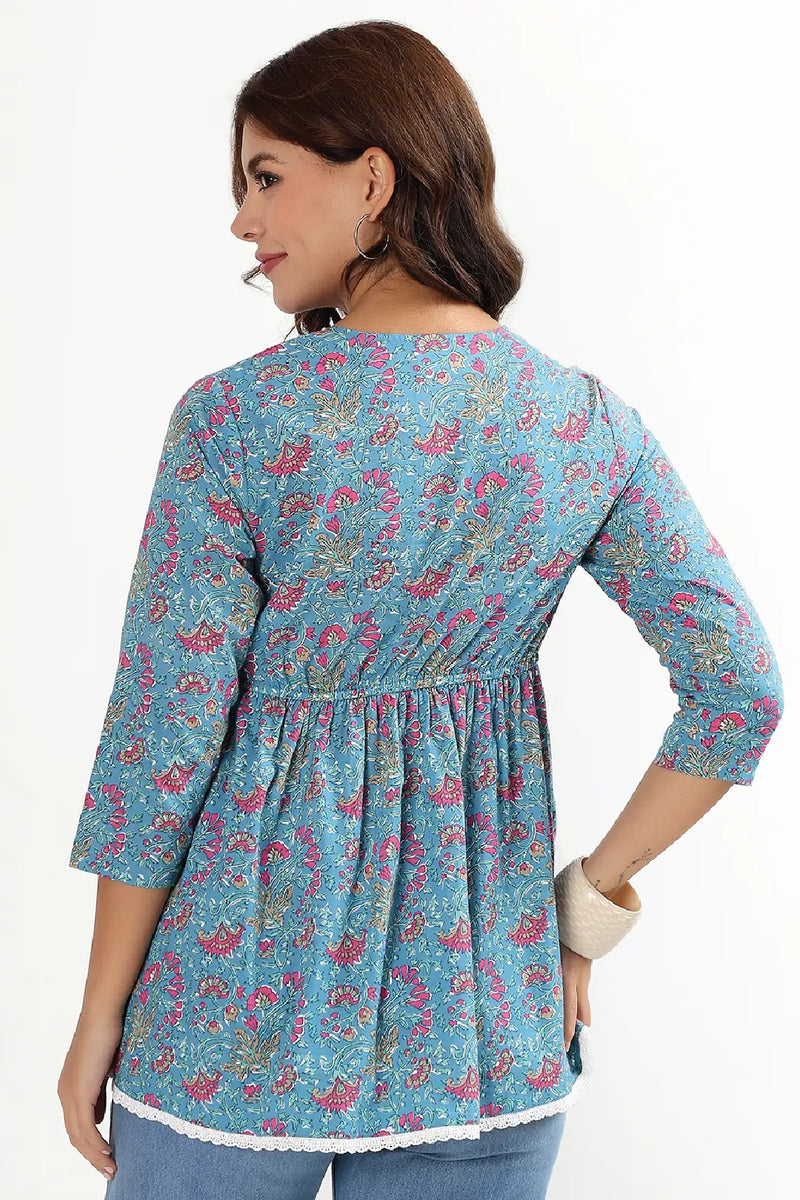 Azure Blossom Feeding Tunic Top