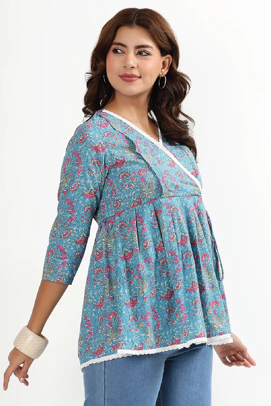 Azure Blossom Feeding Tunic Top