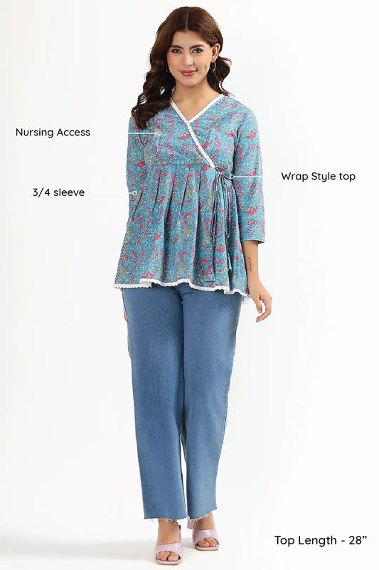 Azure Blossom Feeding Tunic Top