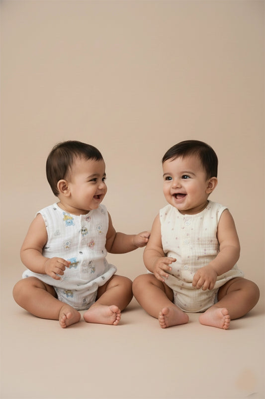 Muslin Romper(Baby Bear & Filler Flowers)- Pack of 2