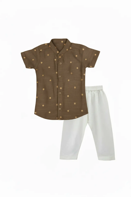 Tan Silk shirt & Pant Set