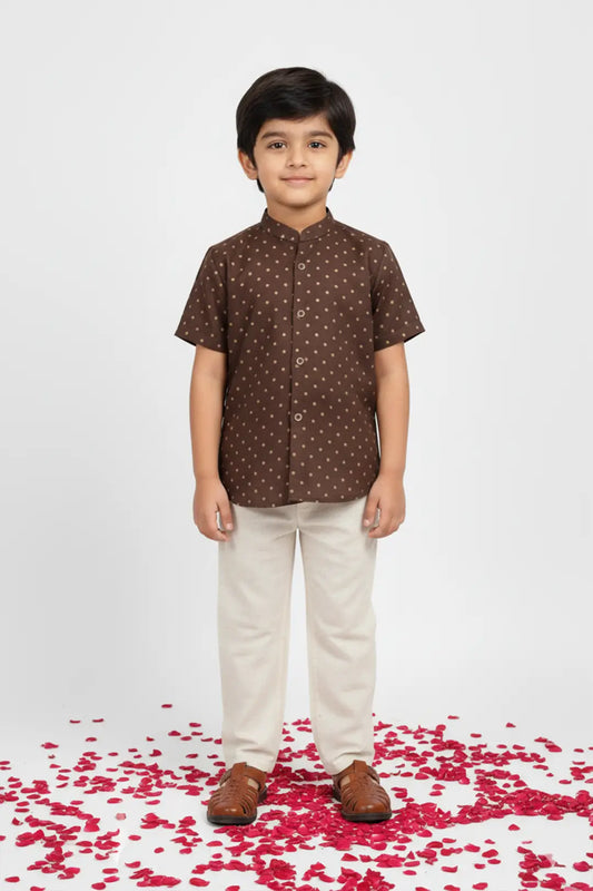 Tan Silk shirt & Pant Set