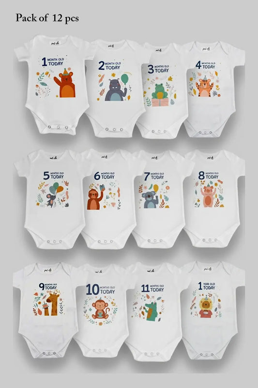 Pack of 12 Safari Milestone Onesies
