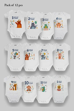 Pack of 12 Safari Milestone Onesies
