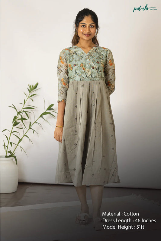 Grey Daisy Floral Embroidered Maternity Dress