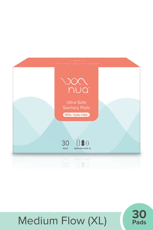 Nua Ultra-Safe Sanitary Pads For Women | 30 Ultra Thin Pads | Medium Flow-XL