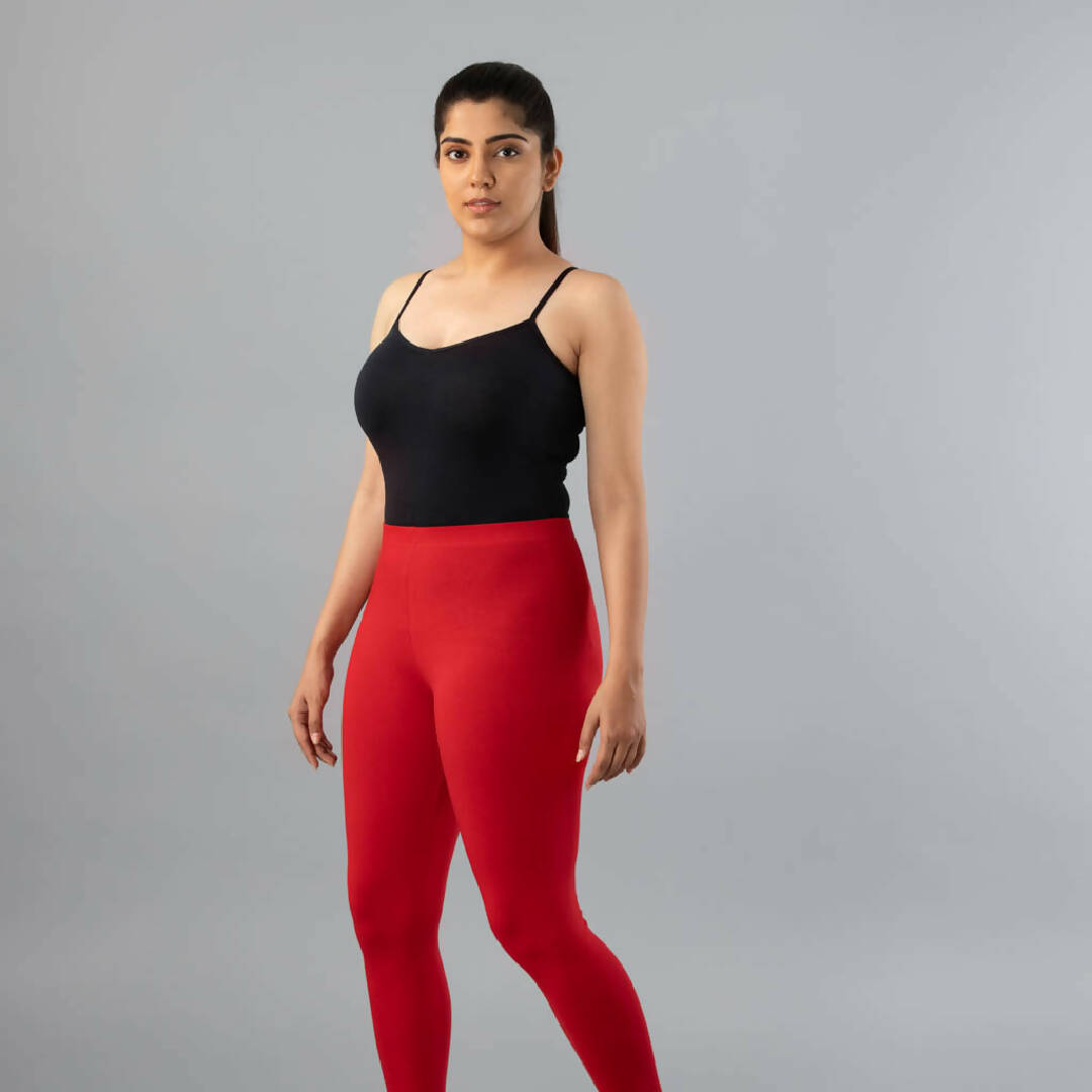MyCybele Dark Red Cotton Ankle Leggings