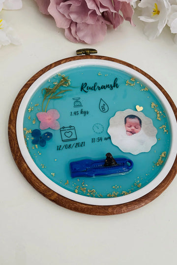 Resin Art | Handmade Resin | Blue Resin Round Hoop - Baby Resin Frame and DIY Resin
