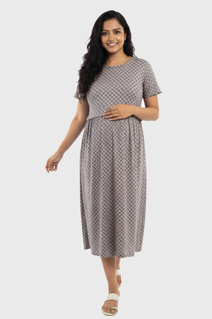 Floral Grid Zipless Feeding Gown