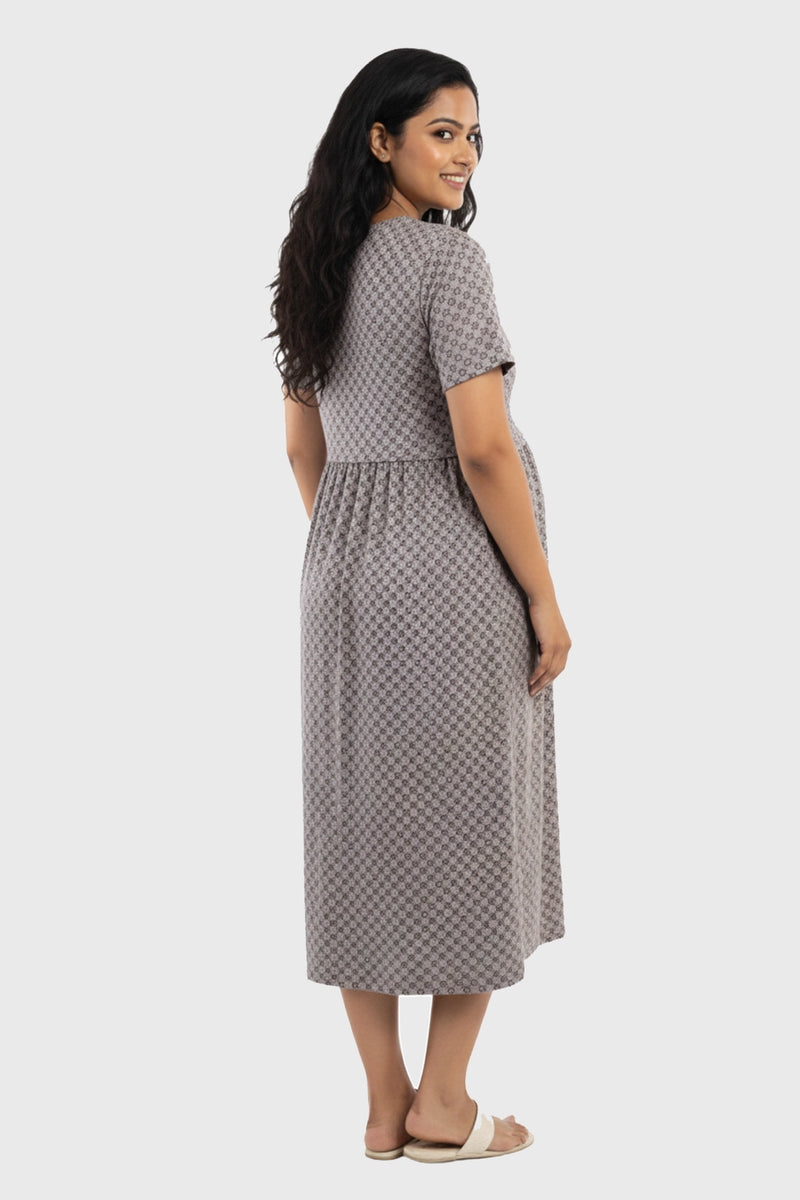 Floral Grid Zipless Feeding Gown